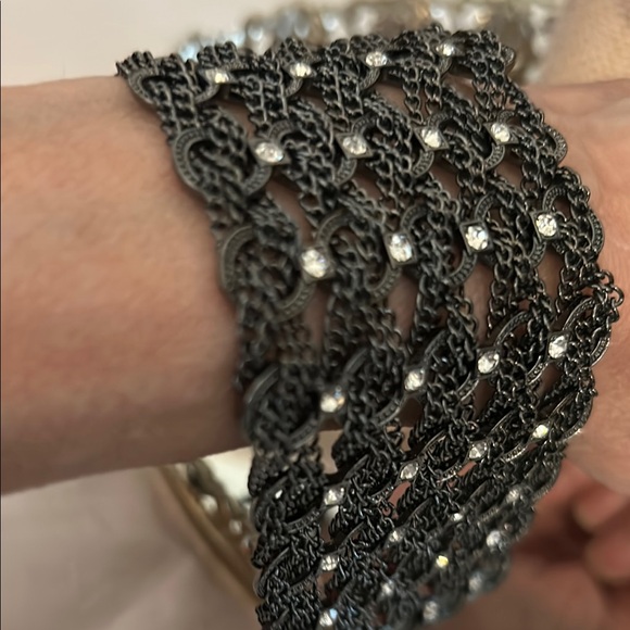 Black Beaded Cuff Bracelet with Shimmering Texture Stunning - Picture 9 of 16